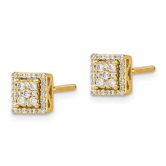 14k Diamond Square Screw Back Post Earrings