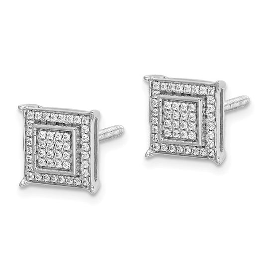 14k White Gold Diamond Small Double Square Bezel Post Earrings