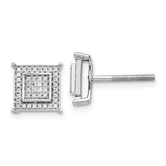 14k White Gold Diamond Small Double Square Bezel Post Earrings