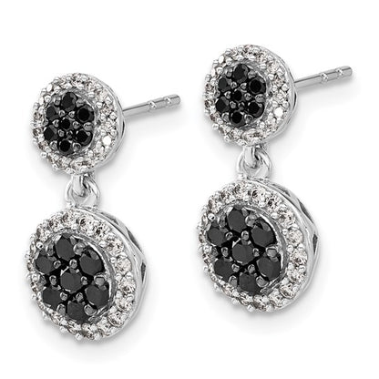 14k White Gold Black/White Diamond Cluster Dangle Earrings
