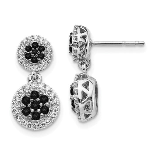 14k White Gold Black/White Diamond Cluster Dangle Earrings