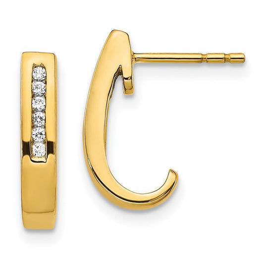 14k Diamond J-Hoop Post Earrings