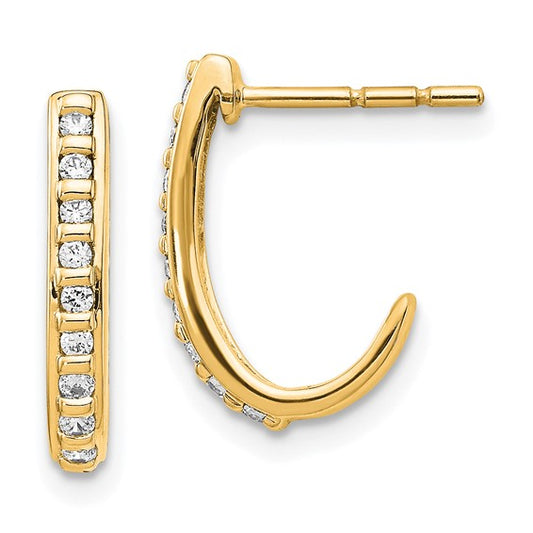 14k Diamond J-Hoop Post Earrings