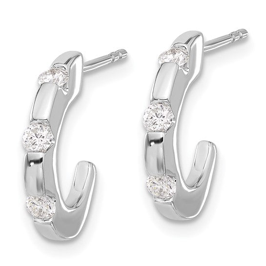 14k White Gold Diamond J-Hoop Post Earrings