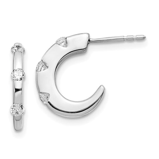 14k White Gold Diamond J-Hoop Post Earrings