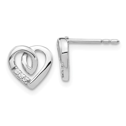 14k White Gold Diamond Heart Post Earrings