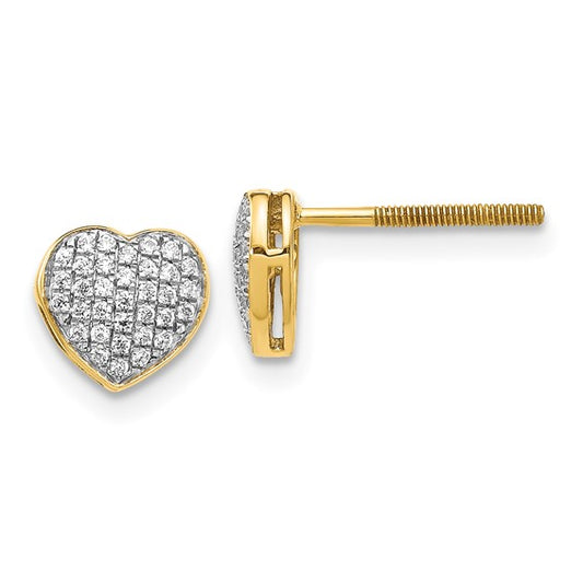 14k Diamond Heart Screw Back Post Earrings