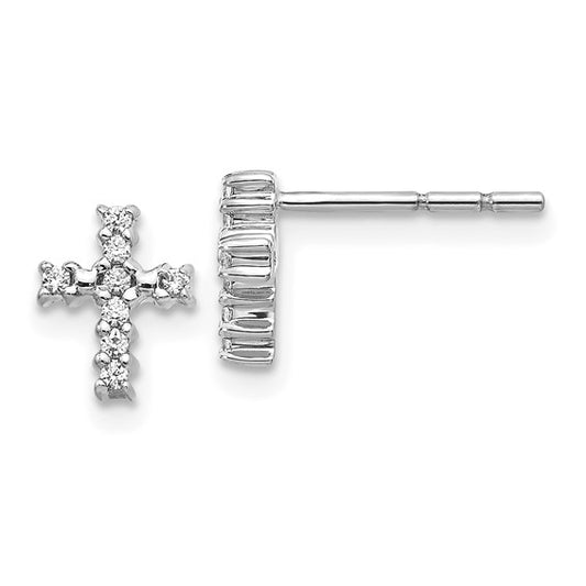 14k White Gold Polished Diamond Cross Post Earrings