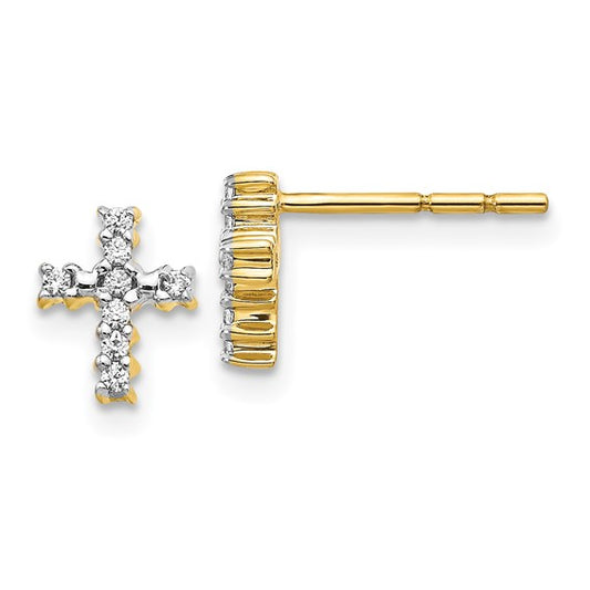 14k Gold Polished Diamond Cross Post Earrings