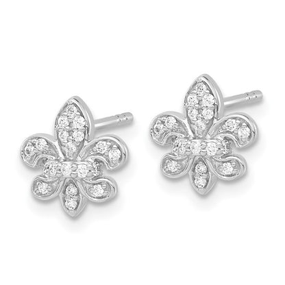 14k White Gold Diamond Fleur de Lis Post Earrings