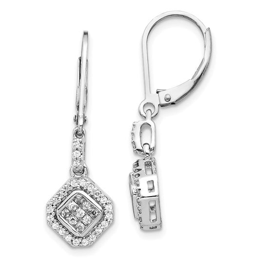 14k White Gold Diamond Leverback Earrings