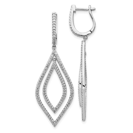 14k White Gold Diamond Teardrop Hinged Dangle Earrings