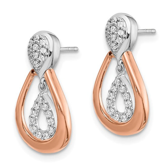 14k White and Rose Gold Diamond Post Dangle Earrings