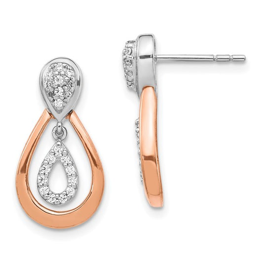 14k White and Rose Gold Diamond Post Dangle Earrings