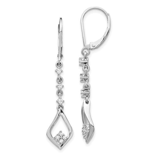 14k White Gold Diamond Leverback Dangle Earrings