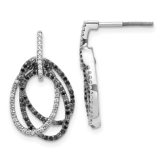 14k White Gold White and Black Diamond Ovals Dangle Post Earrings