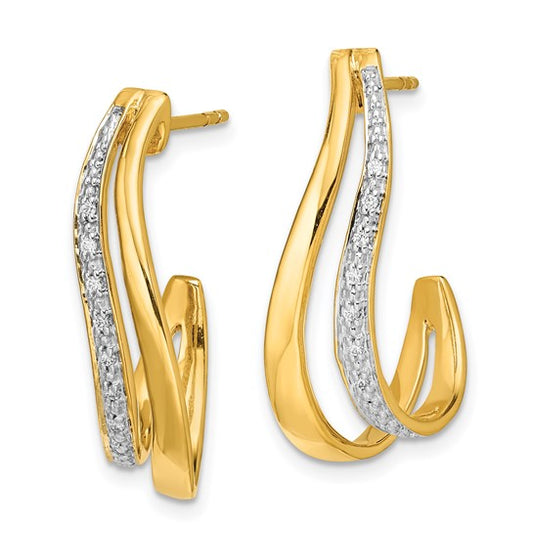 14k with Rhodium Diamond J-Hoop Post Earrings