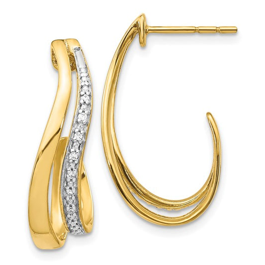 14k with Rhodium Diamond J-Hoop Post Earrings