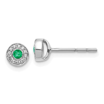 14k White Gold Diamond and Emerald Halo Post Earrings