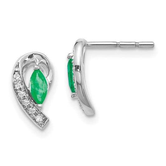 14k White Gold 1/20Ct Diamond and Emerald Earrings