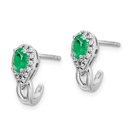 14k White Gold 1/8Ct Diamond and Emerald Earrings