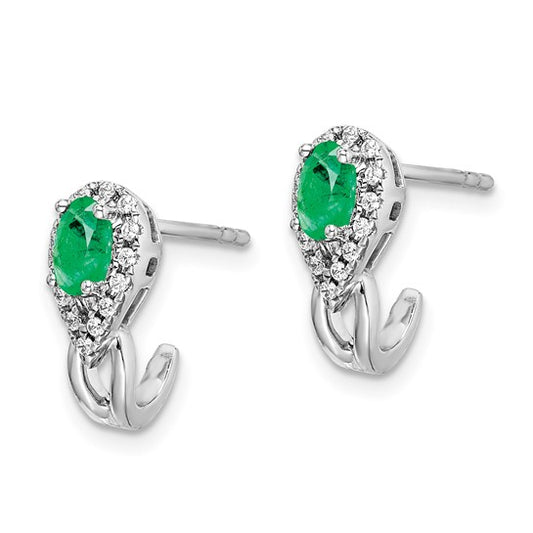 14k White Gold 1/8Ct Diamond and Emerald Earrings