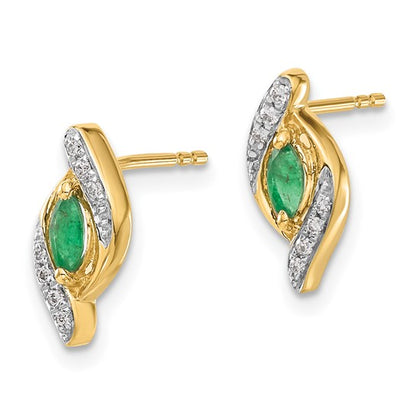 14k 1/15Ct Diamond and Emerald Earrings