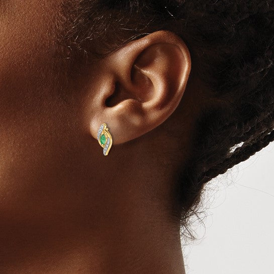 14k 1/15Ct Diamond and Emerald Earrings