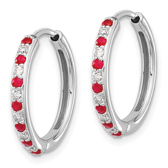 14K White Gold Lab Grown Diamond VS/SI GH, and Cr. Ruby Hinged Hoop Earring