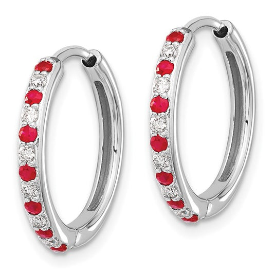 14K White Gold Lab Grown Diamond VS/SI GH, and Cr. Ruby Hinged Hoop Earring