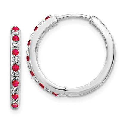 14K White Gold Lab Grown Diamond VS/SI GH, and Cr. Ruby Hinged Hoop Earring