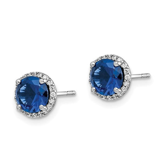 14k White Gold Diamond and Emerald Post Earrings