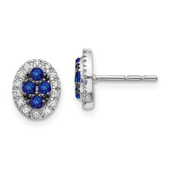 14k White Gold Diamond and Sapphire Oval Post Earrings