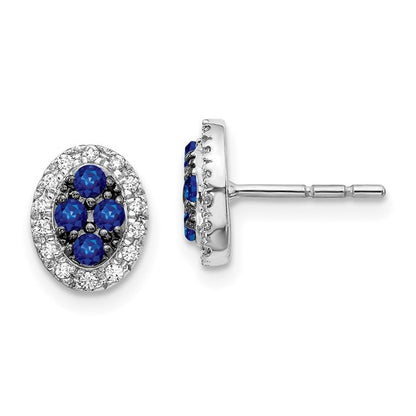 14k White Gold Diamond and Sapphire Oval Post Earrings