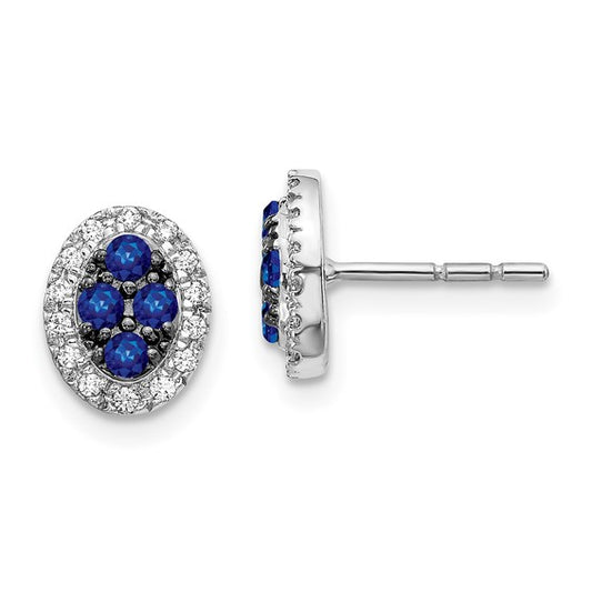 14k White Gold Diamond and Sapphire Oval Post Earrings