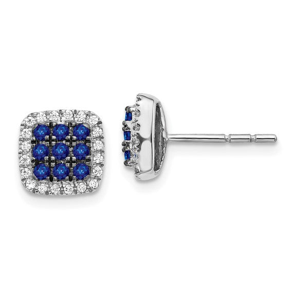 14k White Gold Diamond and Sapphire Post Earrings