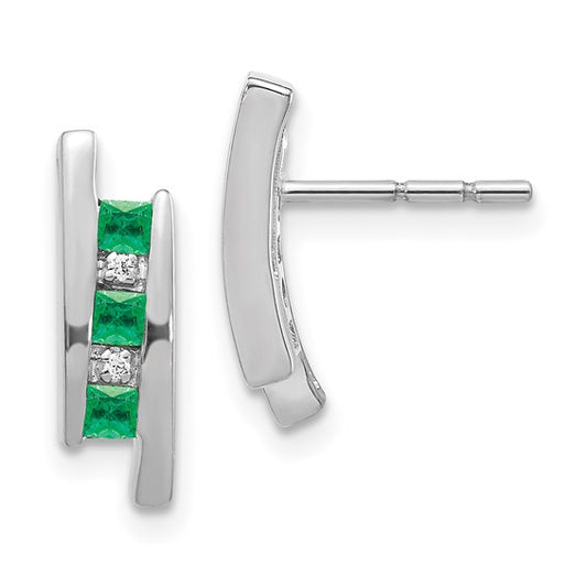 14k White Gold Diamond and Emerald Earrings