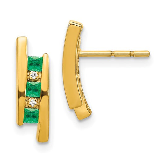 14k Diamond and Emerald Earrings