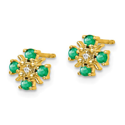 14k White Gold Emerald and Diamond Post Earrings