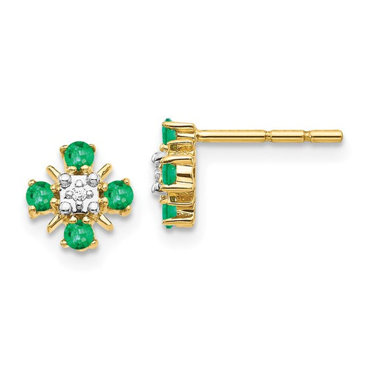 14k White Gold Emerald and Diamond Post Earrings