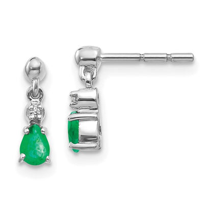 14k White Gold Emerald and Diamond Dangle Post Earrings