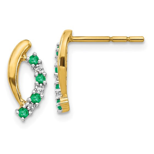14k Diamond and Emerald Post Earrings