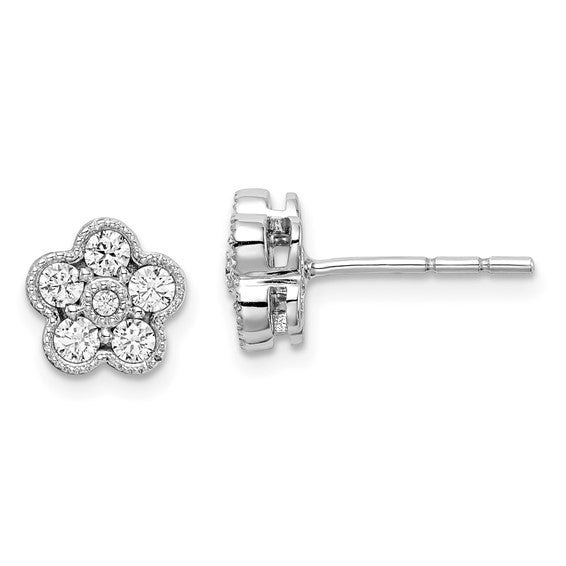 True Origin 14K White Gold 1/2 carat Lab Grown Diamond VS/SI D E F Floral Post Earring