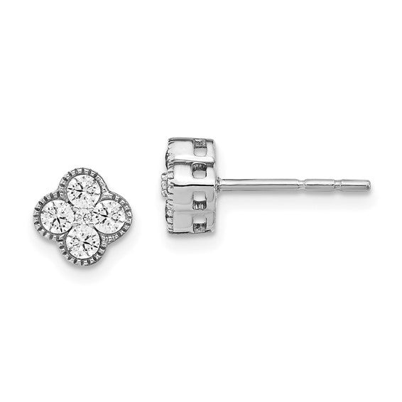 True Origin 14K White Gold 1/2 carat Lab Grown Diamond VS/SI D E F Bloom Floral Post Earring