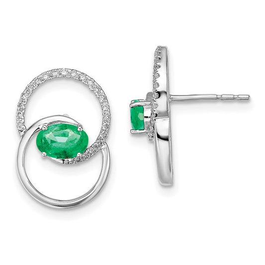 14k White Gold Double Circle Emerald/Diamond Post Earrings