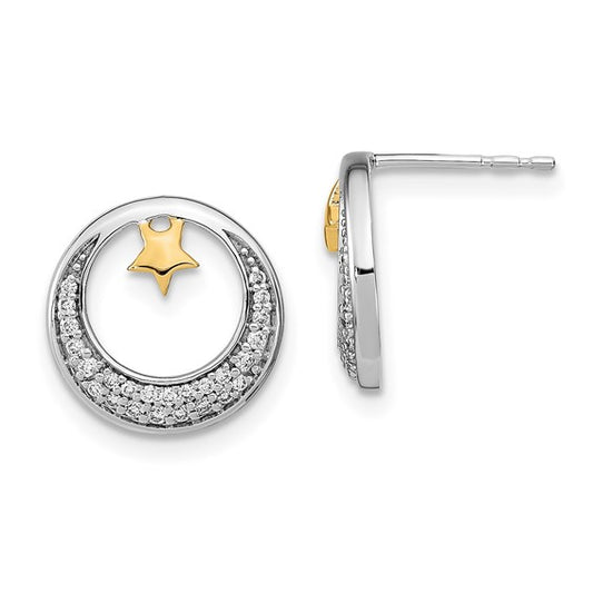 14k Two-tone Polished Moon and Stars Diamond Post Earrings