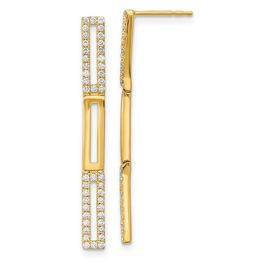 14k Polished 3 Rectangle Link Diamond Post Earrings