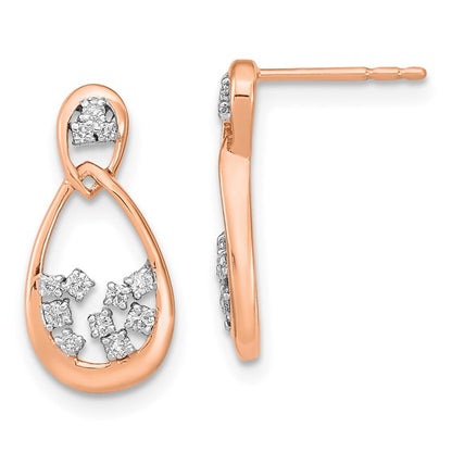 14k Rose Gold Polished Diamond Double Teardrop Post Earrings
