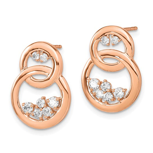 14k Rose Gold Polished Diamond Double Circle Post Earrings