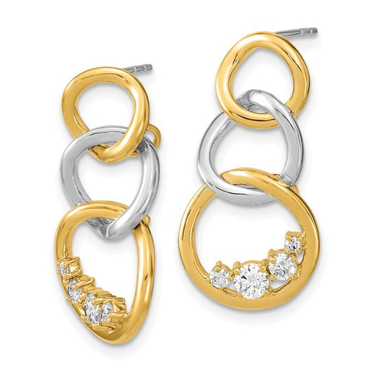 14k Two-tone Polished Diamond Triple Circle Post Earrings